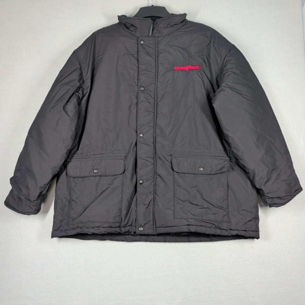 Vintage Swingster Puffer Jacket Mens XXXL Black Goodyear Logo Racing Made in USA